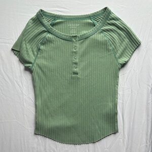 American Eagle Outfitters Sage Green Ribbed Short Sleeve Top